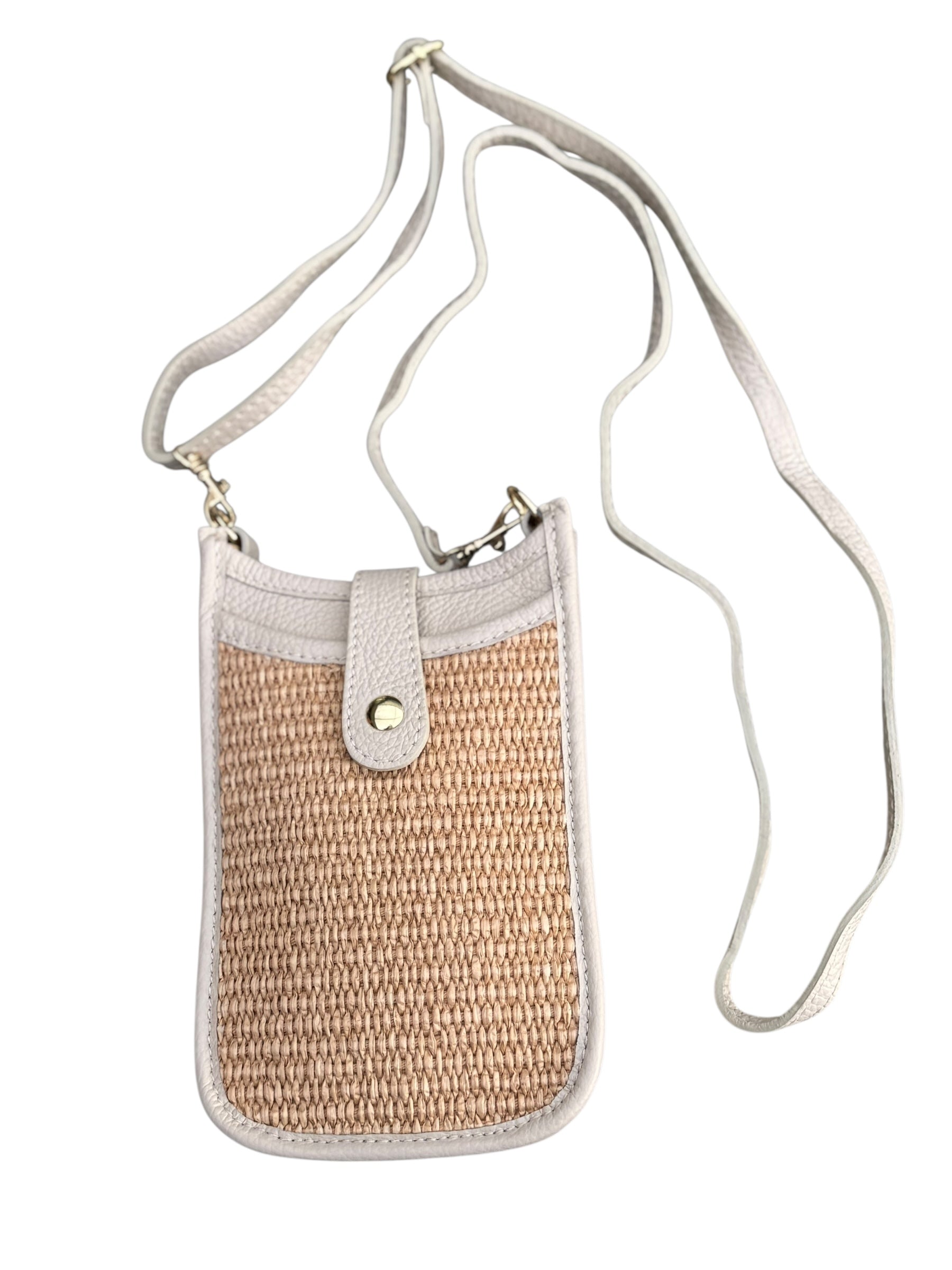 Cellphone Raffia Crossbody Bag Ivory - Back of the Bay Boutique