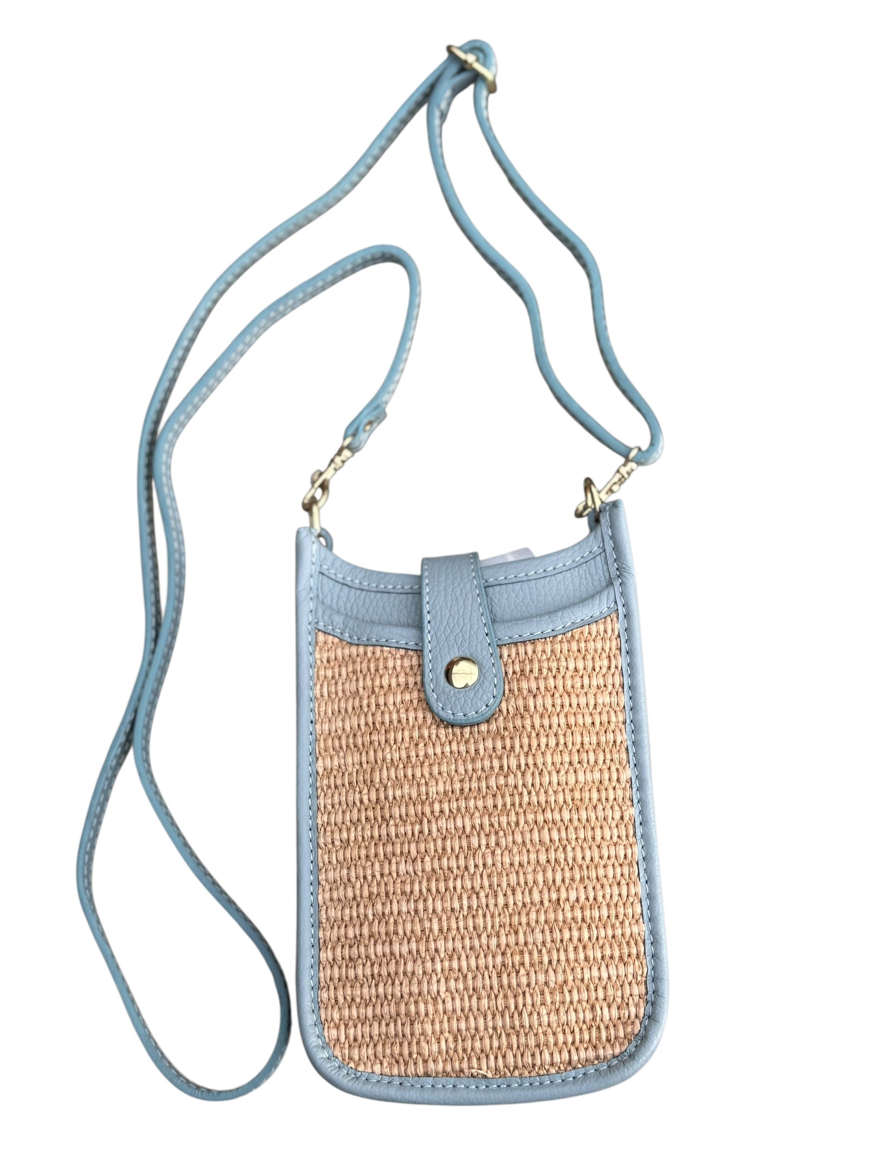 Cellphone Raffia Crossbody Bag Light Blue - Back of the Bay Boutique
