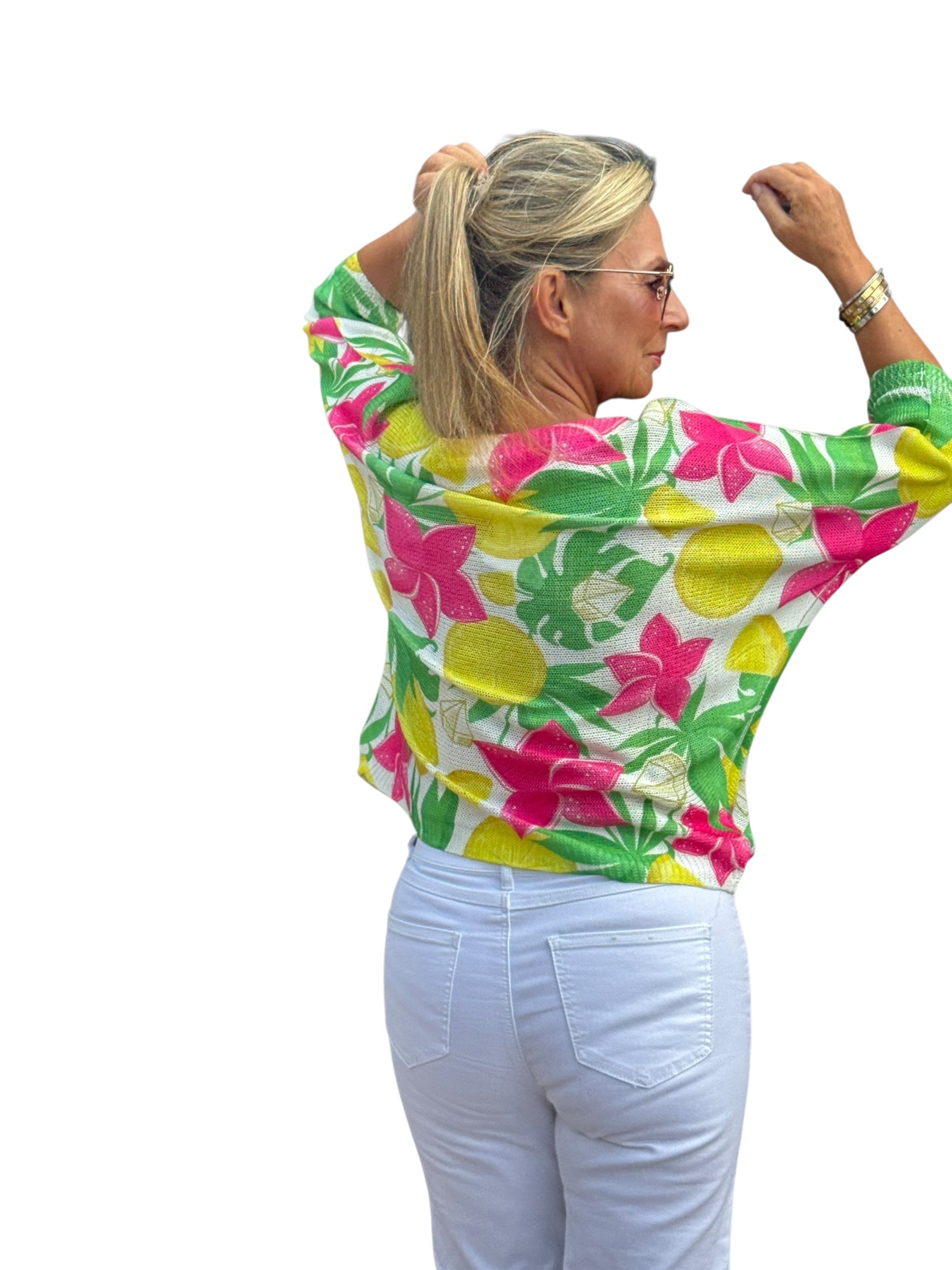 Elbow Sleeve Knit Sweater Lemon Blossoms - MADE IN ITALY