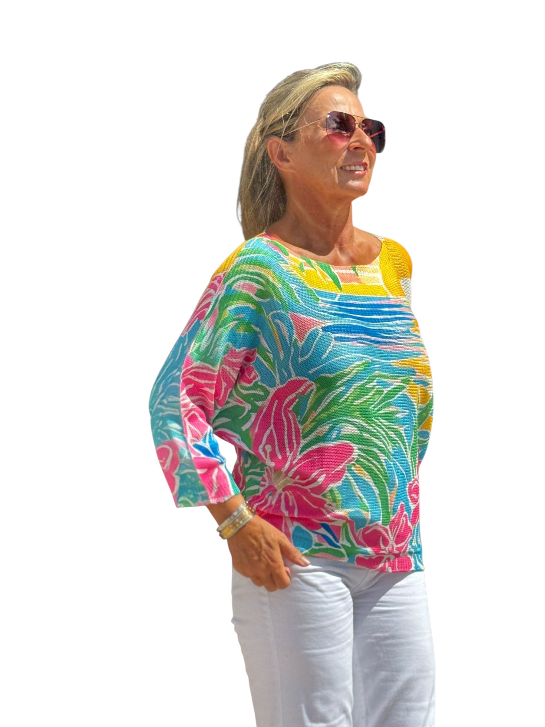 Elbow Sleeve Knit Sweater Caribbean Sun - MADE IN ITALY
