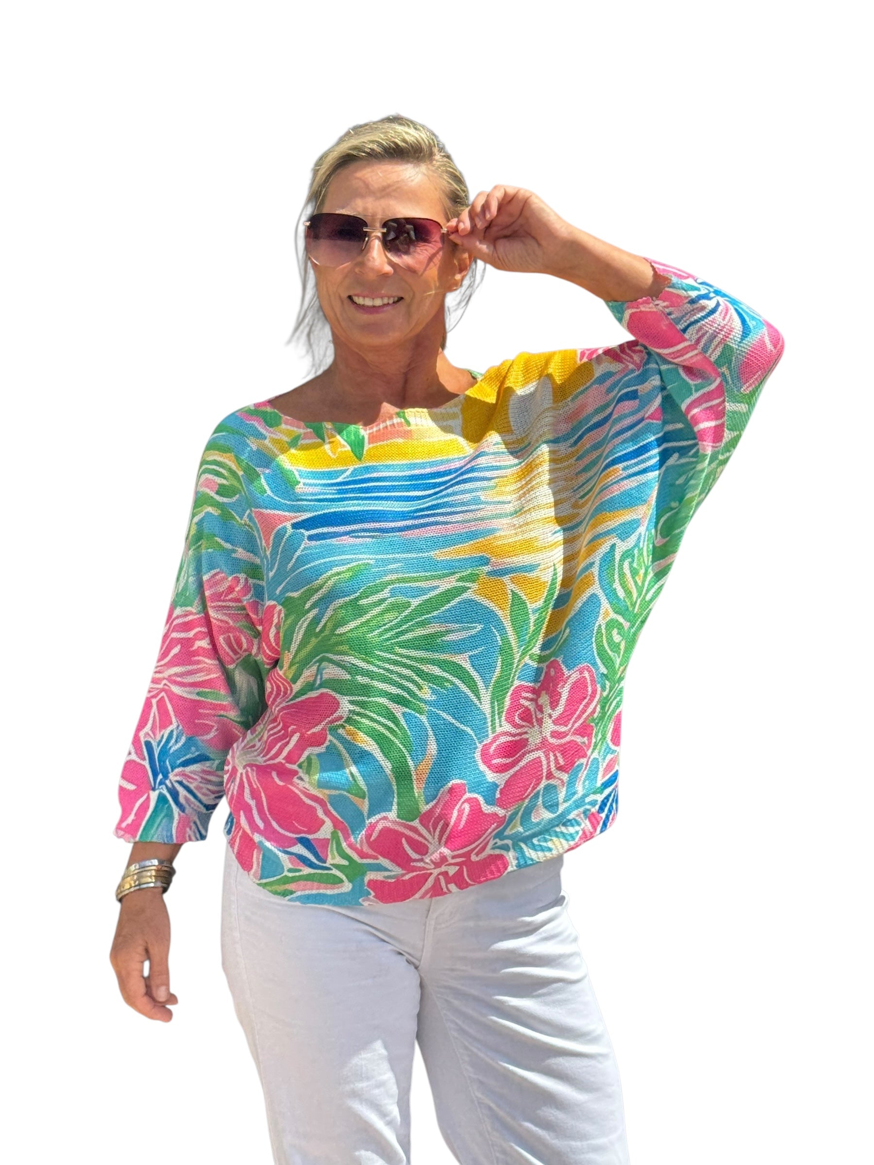 Elbow Sleeve Knit Sweater Caribbean Sun - MADE IN ITALY