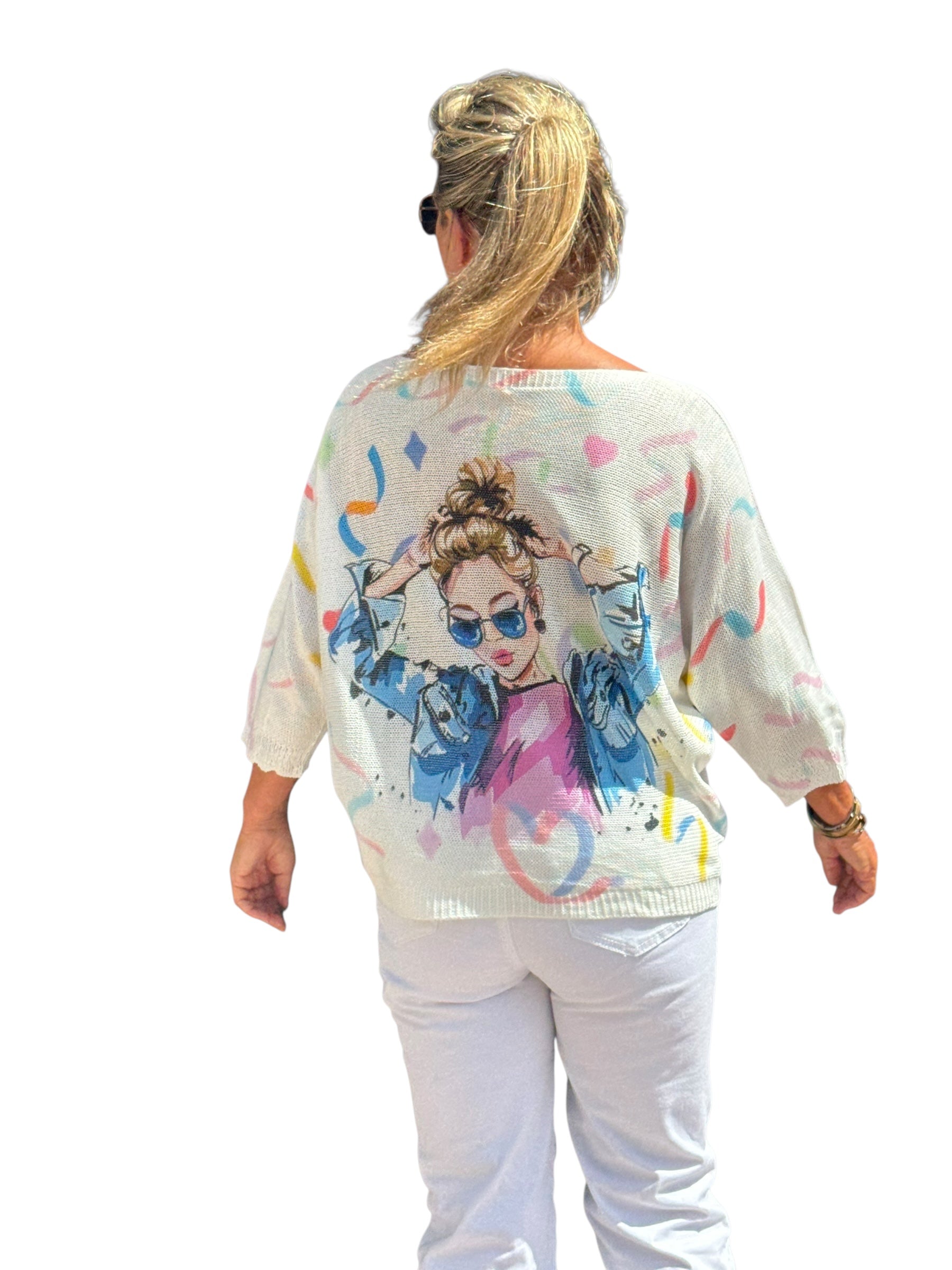 Elbow Sleeve Knit Sweater Denim Girl - MADE IN ITALY