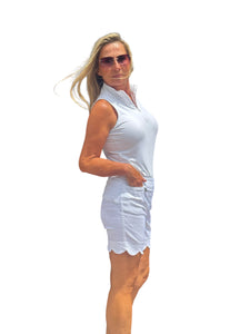 5" Inseam Pull-on Stretch Shorts with Scalloped Hemline White