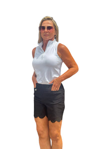 5" Inseam Pull-on Stretch Shorts with Scalloped Hemline Black