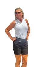 Load image into Gallery viewer, 5&quot; Inseam Pull-on Stretch Shorts with Scalloped Hemline Black
