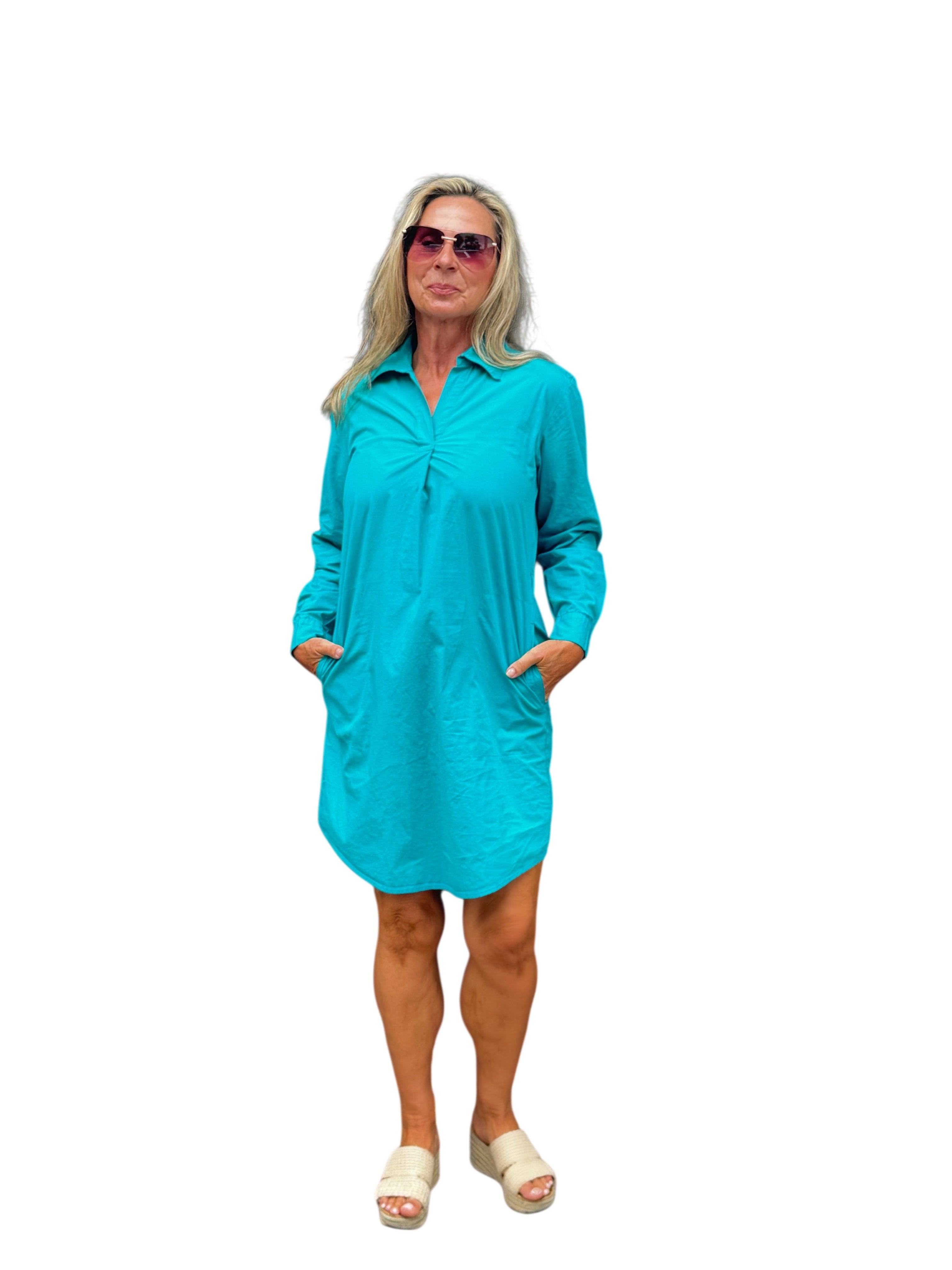 Long Sleeve Shirt Dress Emerald