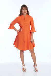Victory Cocktail 3/4 Bell Sleeve Dress with Pleated Front Line Tangerine