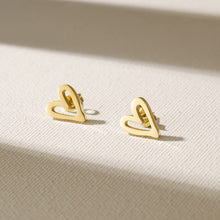 Load image into Gallery viewer, Heart Stud Earrings Yellow Gold Finish
