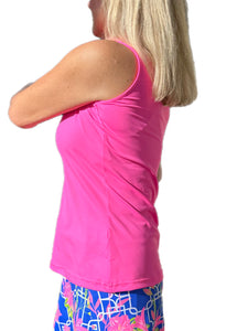 High Zip-Neck Sleeveless Top with UPF50+ Bright Hot Pink