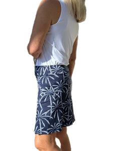 Pull-on Zip Skort with UPF50+ Palm Tree Navy White