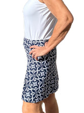Load image into Gallery viewer, Pull-on Zip Skort with UPF50+ Geometric Flowers Navy
