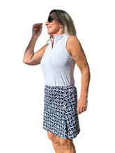 Load image into Gallery viewer, Pull-on Zip Skort with UPF50+ Geometric Flowers Navy
