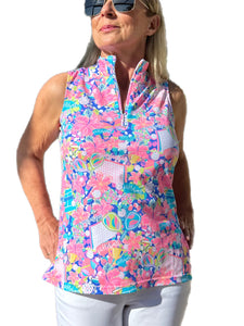 High Zip-Neck Sleeveless Top with UPF50+ Pickle Ball