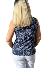 Load image into Gallery viewer, High Zip-Neck Sleeveless Top with UPF50+ Palm Tree Navy White
