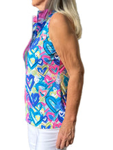Load image into Gallery viewer, High Zip-Neck Sleeveless Top with UPF50+ Hearts Multicolor
