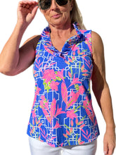 Load image into Gallery viewer, Ruffle-Neck Top with UPF50+ Lily Blue

