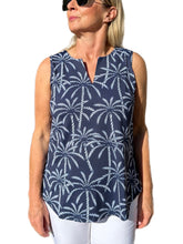 Load image into Gallery viewer, Keyhole Sleeveless Top with UPF50+ Palm Tree Navy White
