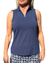 Load image into Gallery viewer, High Zip-Neck Sleeveless Top with UPF50+ Navy

