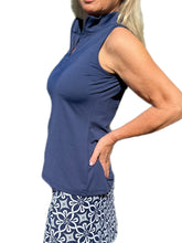 Load image into Gallery viewer, High Zip-Neck Sleeveless Top with UPF50+ Navy
