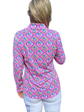 Load image into Gallery viewer, High Zip-Neck Long Sleeve Top with UPF50+ Palm Tree Pink
