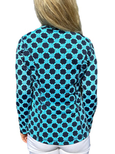 Zip-Up Long Sleeve Jacket with UPF50+ Ropes Navy/Aqua