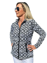 Load image into Gallery viewer, Zip-Up Long Sleeve Jacket with UPF50+ Geometric Flowers Black
