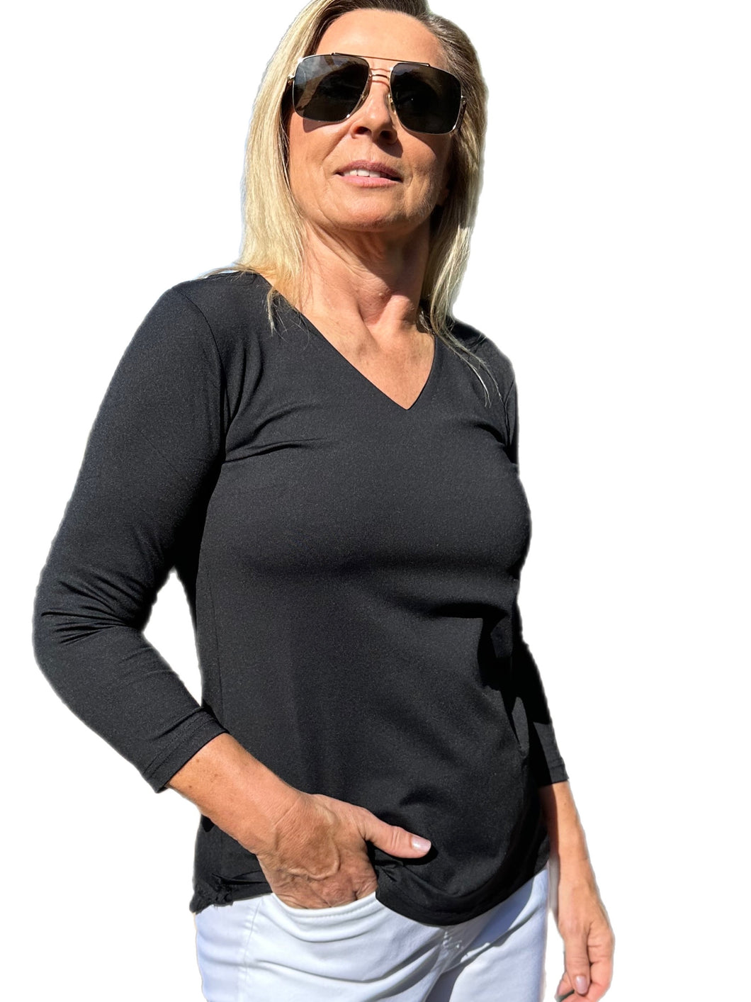 V-Neck Top with UPF50+ Black