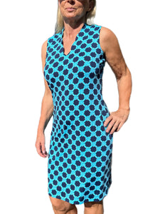 Scalloped-Neck Sleeveless Dress with UPF50+ Ropes Navy/Aqua