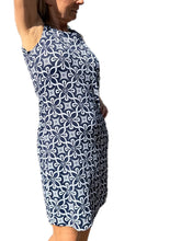 Load image into Gallery viewer, Classic Shift Dress with UPF50+ Geometric Flowers Navy
