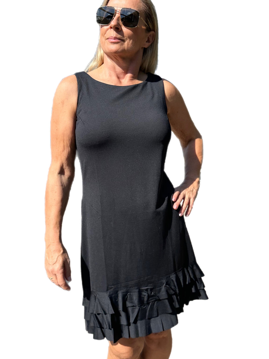 Sleeveless Dress with Ruffles with UPF50+ Black