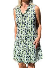 Load image into Gallery viewer, Ruffle-Neck Dress with UPF50+ Palm Tree Navy

