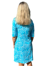Load image into Gallery viewer, Elbow-Sleeve Travel Dress with UPF50+ Palm Tree Turquoise
