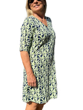 Load image into Gallery viewer, Elbow-Sleeve Travel Dress with UPF50+ Palm Tree Navy
