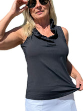 Load image into Gallery viewer, Ruffle-Neck Top with UPF50+ Black
