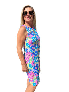 Keyhole Sleeveless Dress with UPF50+ Hearts Multicolor