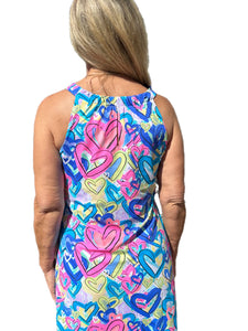 Keyhole Sleeveless Dress with UPF50+ Hearts Multicolor
