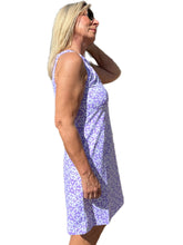 Load image into Gallery viewer, Keyhole Sleeveless Dress with UPF50+ Geometric Flowers Lilac
