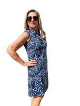 Load image into Gallery viewer, Ruffle-Neck Dress with UPF50+ Palm Tree Navy White

