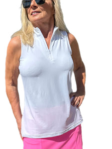 High Zip-Neck Sleeveless Top with UPF50+ White