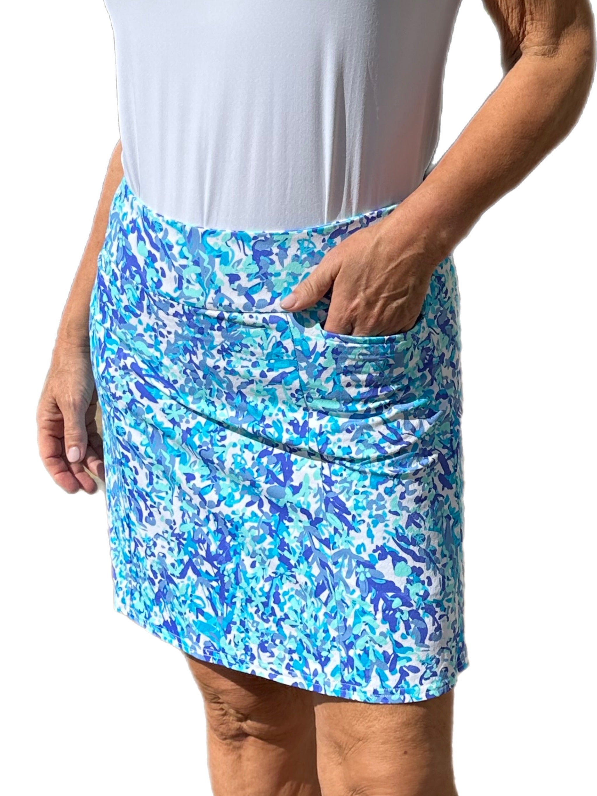 17" Pull-on Skort with UPF50+ Abstract Blues - Back of the Bay Boutique