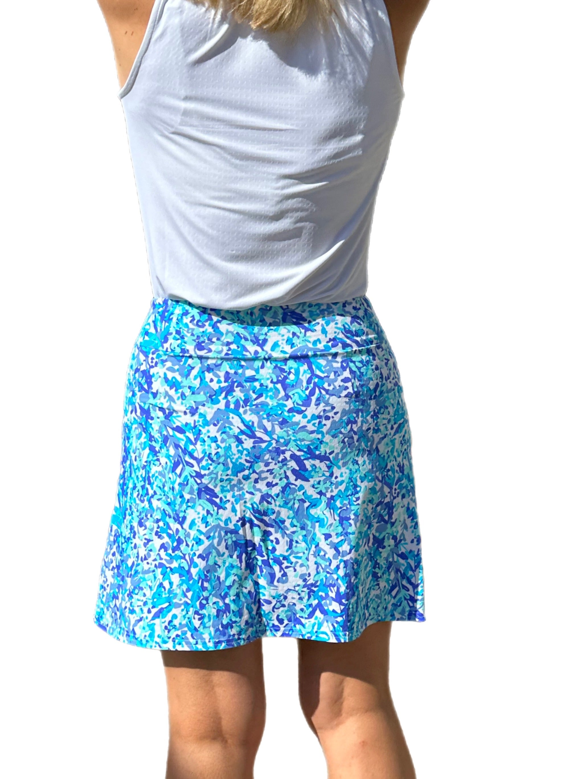 17" Pull-on Skort with UPF50+ Abstract Blues - Back of the Bay Boutique