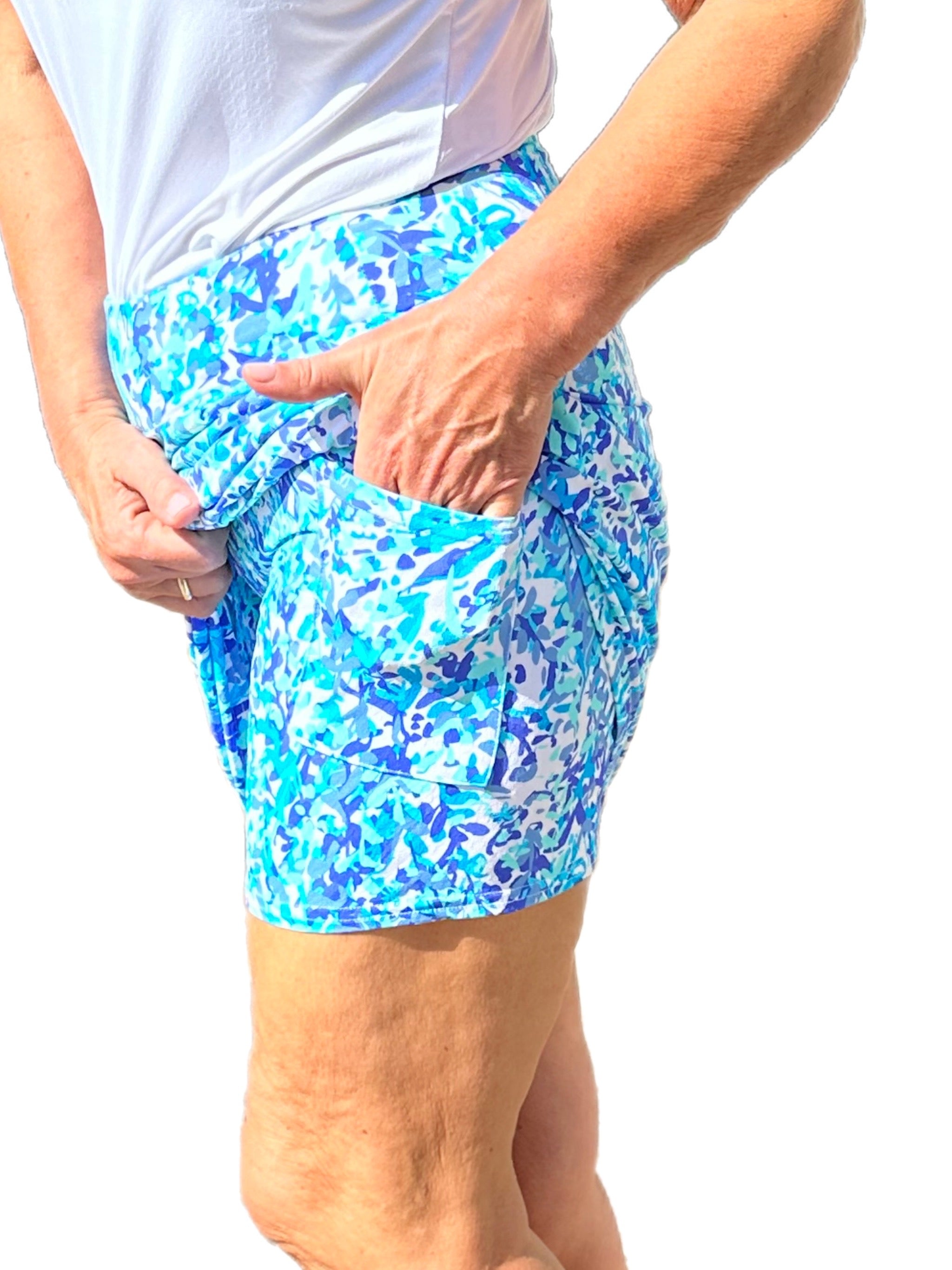 17" Pull-on Skort with UPF50+ Abstract Blues - Back of the Bay Boutique