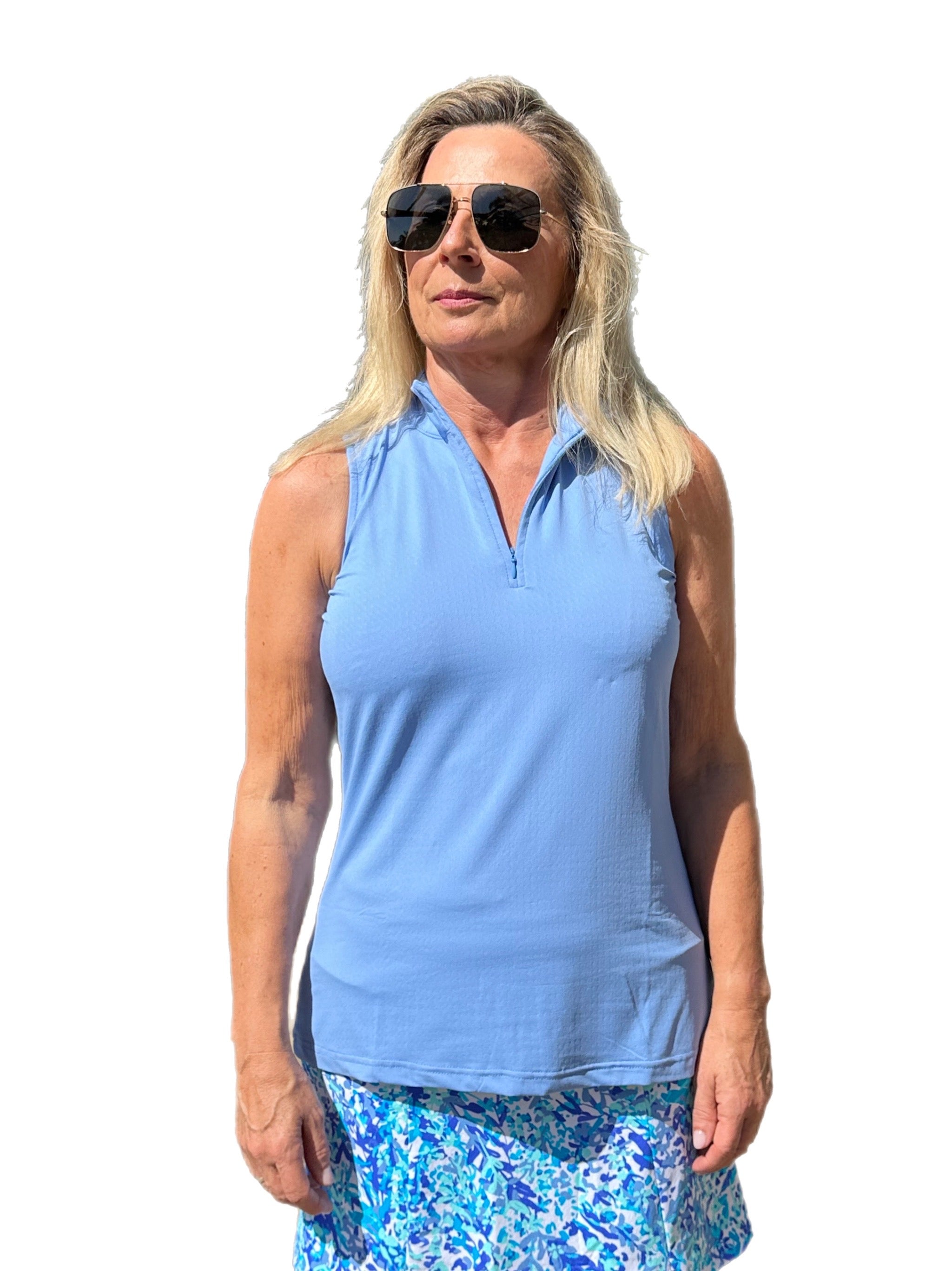 High Zip-Neck Sleeveless Top with UPF50+ Clear Periwinkle - Back of the Bay Boutique