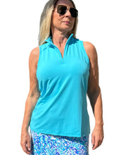 Load image into Gallery viewer, High Zip-Neck Sleeveless Top with UPF50+ Clear Turquoise
