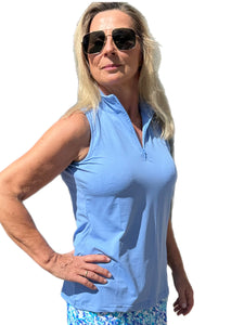 High Zip-Neck Sleeveless Top with UPF50+ Clear Periwinkle