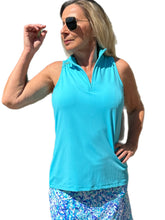 Load image into Gallery viewer, High Zip-Neck Sleeveless Top with UPF50+ Clear Turquoise
