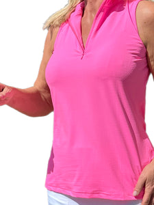 High Zip-Neck Sleeveless Top with UPF50+ Bright Hot Pink
