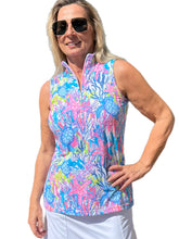 Load image into Gallery viewer, High Zip-Neck Sleeveless Top with UPF50+ Turtles
