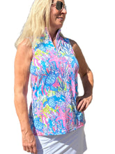 Load image into Gallery viewer, High Zip-Neck Sleeveless Top with UPF50+ Turtles
