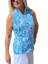 Load image into Gallery viewer, High Zip-Neck Sleeveless Top with UPF50+ Abstract Blues
